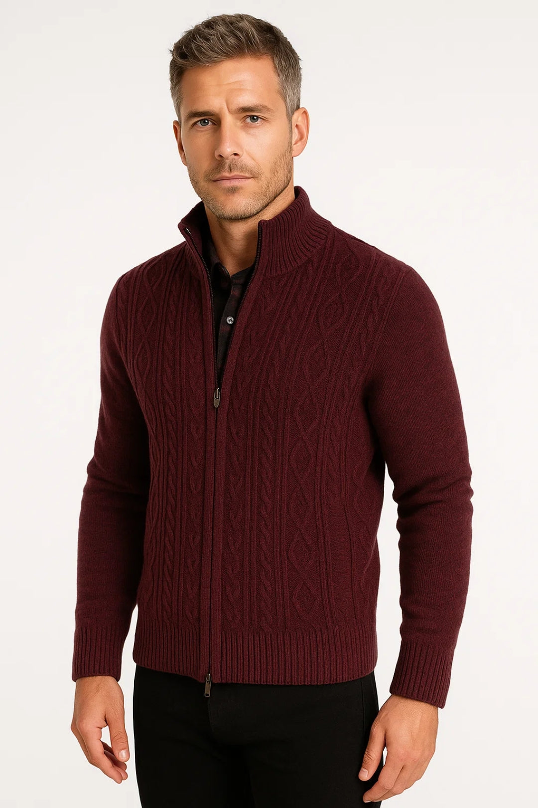 Heren Cardigan Kabelbrei Warm Met Rits Comfortabele Pasvorm
