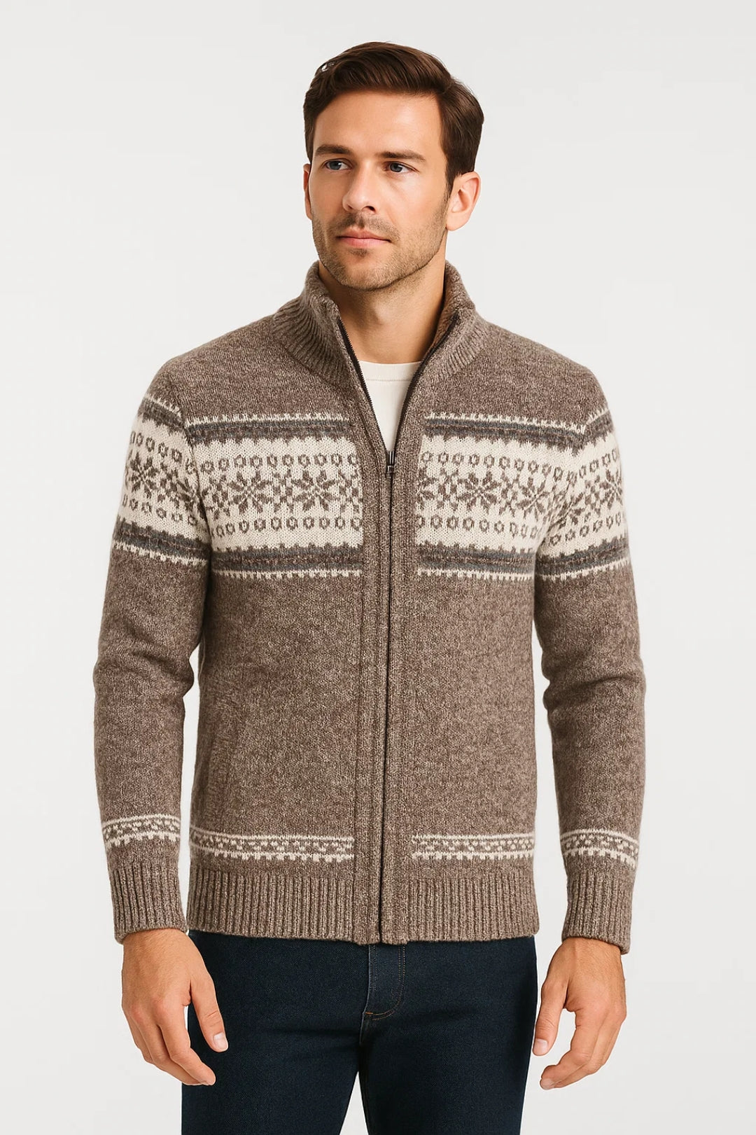 Heren Cardigan Met Rits Scandinavisch Winter Motief Warm