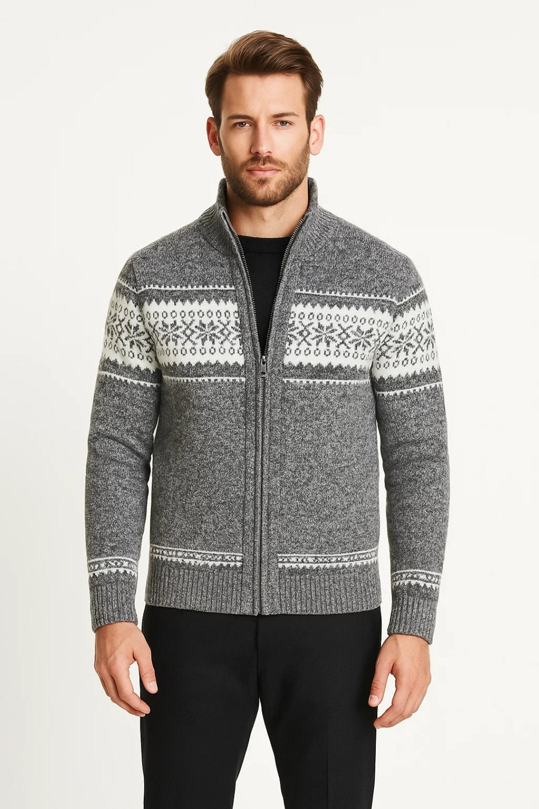 Heren Cardigan Met Rits Scandinavisch Winter Motief Warm