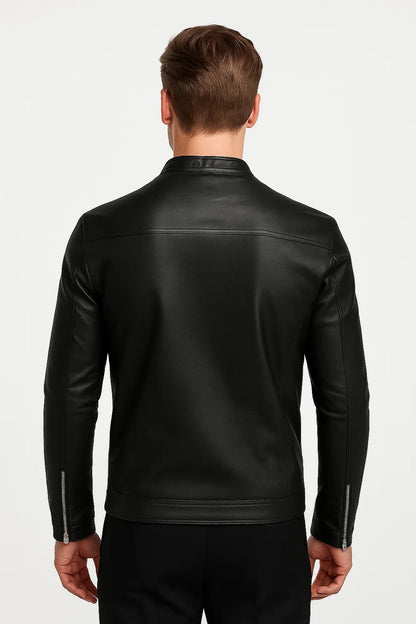 Leren Biker Jas Heren Slim Fit Opstaande Kraag