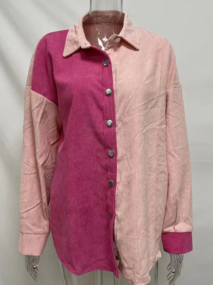 Herfst Blouse met Corduroy Stof en Contrasterende Kleuren