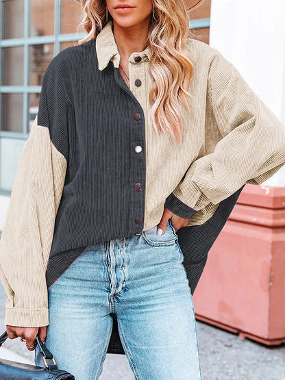 Herfst Blouse met Corduroy Stof en Contrasterende Kleuren