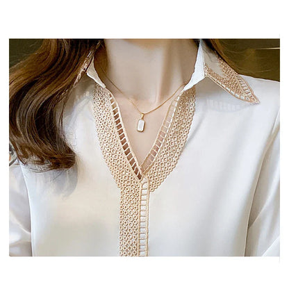 Witte Blouse Lange Mouwen Chiffon Dame Blouse Herfst