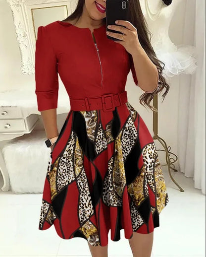Feestjurk Herfst Print Elegante Stijlvolle Jurk - StudioMarella