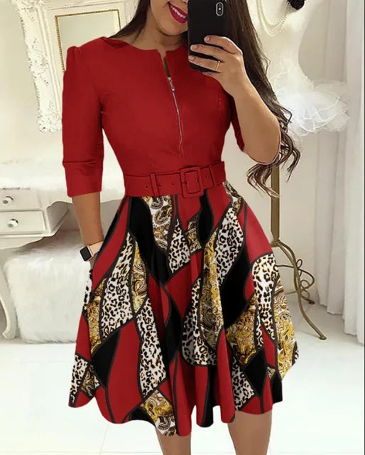 Feestjurk Herfst Print Elegante Stijlvolle Jurk - StudioMarella