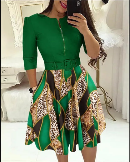 Feestjurk Herfst Print Elegante Stijlvolle Jurk