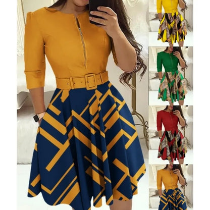 Feestjurk Herfst Print Elegante Stijlvolle Jurk