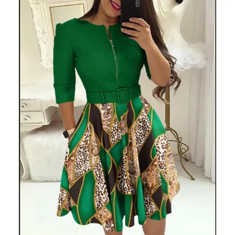 Feestjurk Herfst Print Elegante Stijlvolle Jurk