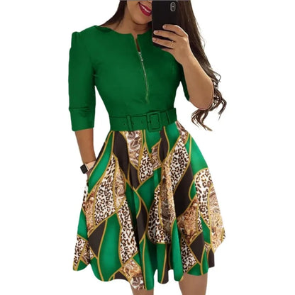 Feestjurk Herfst Print Elegante Stijlvolle Jurk