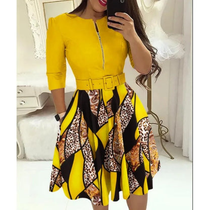 Feestjurk Herfst Print Elegante Stijlvolle Jurk