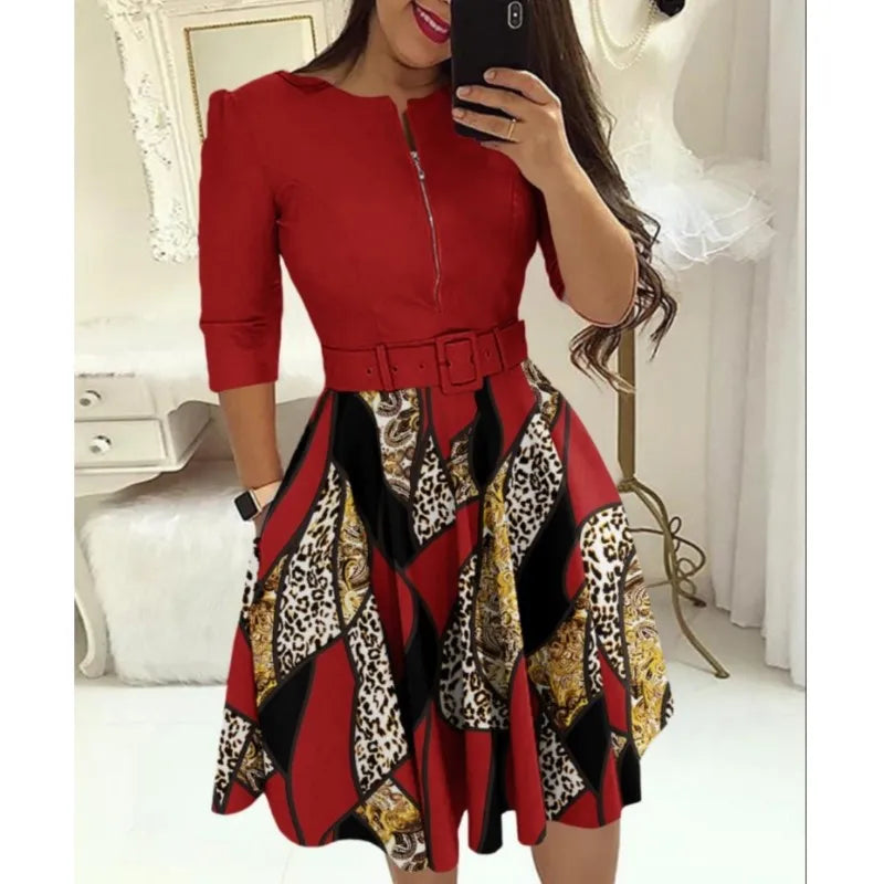 Feestjurk Herfst Print Elegante Stijlvolle Jurk