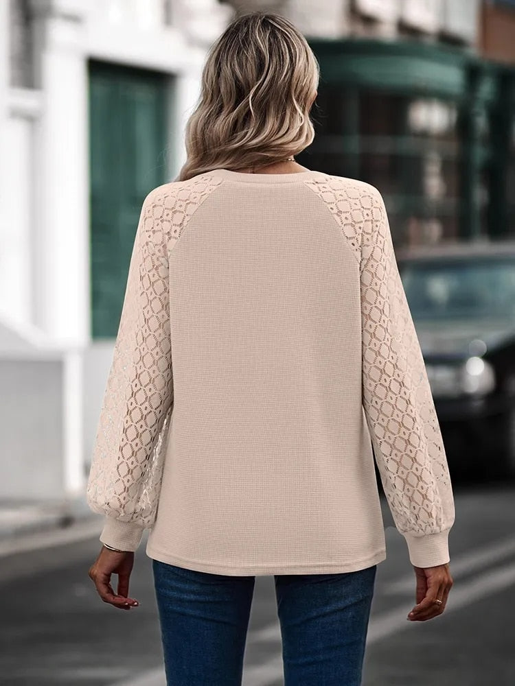 Vrouwen Trui Blouse met Kanten Details Elegante Stijl