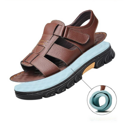 Orthopedische Leren Herensandalen Bruin Zwart Comfortabel Voetbed Ademend Design Zomer Wandelen Casual