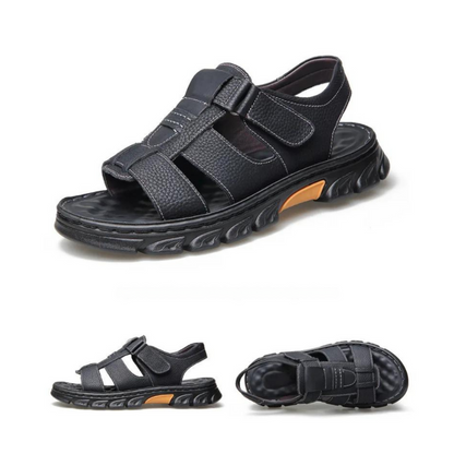 Orthopedische Leren Herensandalen Bruin Zwart Comfortabel Voetbed Ademend Design Zomer Wandelen Casual
