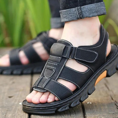 Orthopedische Leren Herensandalen Bruin Zwart Comfortabel Voetbed Ademend Design Zomer Wandelen Casual