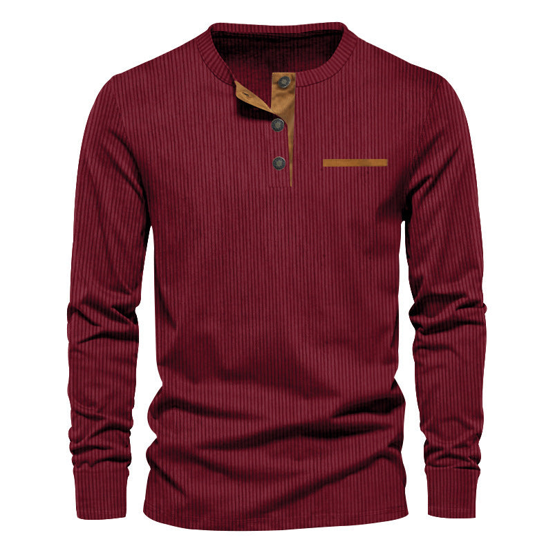 Heren Henley Shirt Lange Mouwen Knoopsluiting Geribd Katoen
