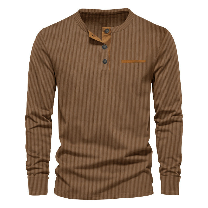 Heren Henley Shirt Lange Mouwen Knoopsluiting Geribd Katoen