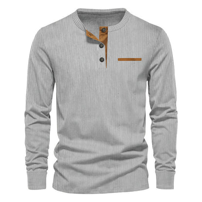 Heren Henley Shirt Lange Mouwen Knoopsluiting Geribd Katoen