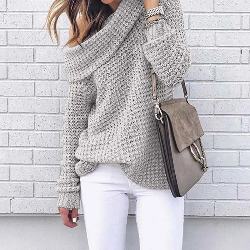 Zachte Trui Off-Shoulder Herfstkleuren Warm en Stijlvol