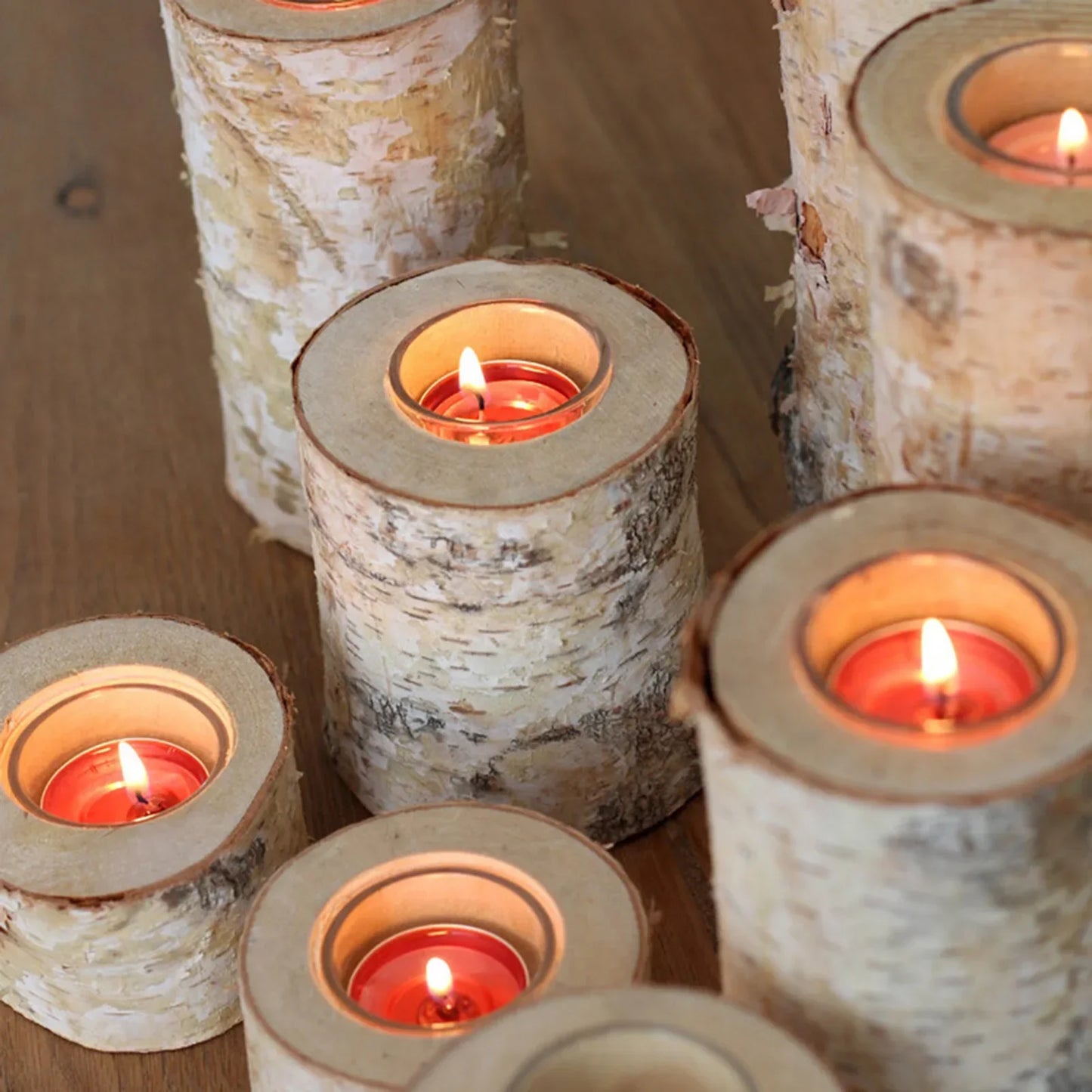Kaarsenhouder van Berkenhout met Glazen Inzet Scandinavisch Natuurlijke Tafeldecoratie Rustieke Sfeerverlichting Handgemaakte Kandelaar