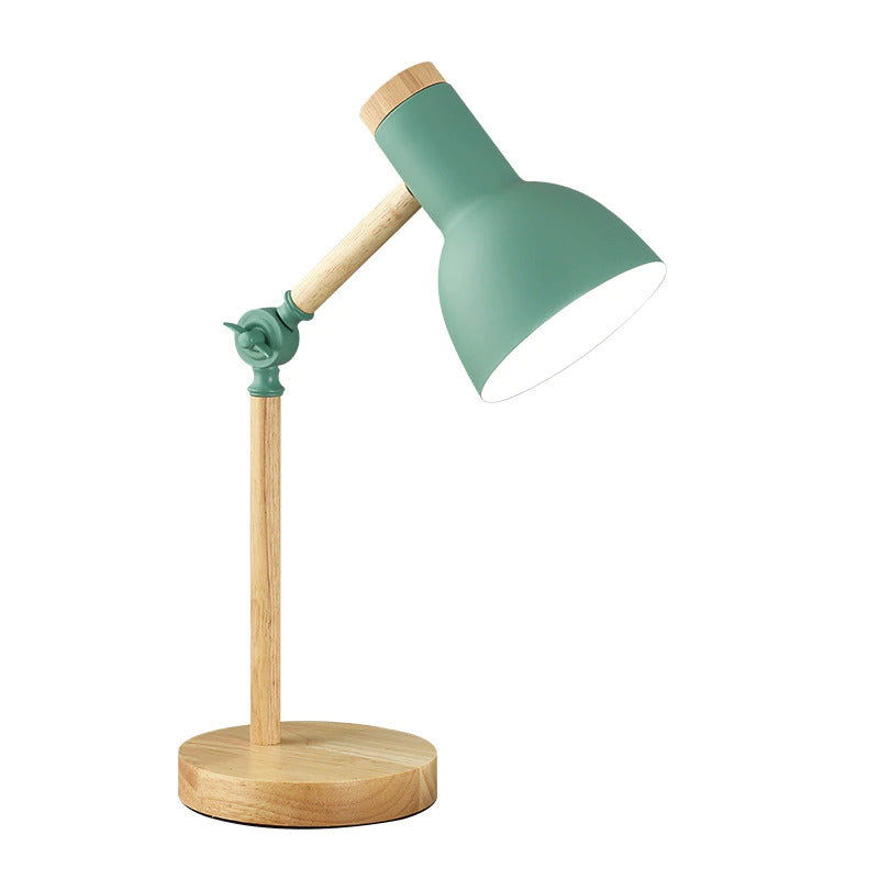 Scandinavische Bureau En Tafellamp Met Houten Voet En Verstelbare Metalen Kap Voor Werkplek En Nachtkastje