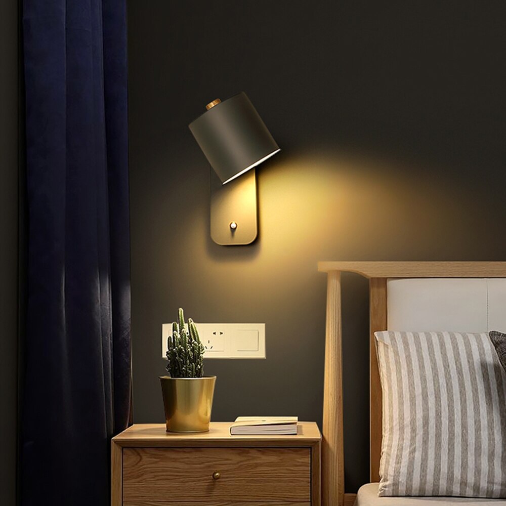 Wandlamp Led Metaal Draaibaar Schakelaar Wit Grijs Groen Slaapkamer Woonkamer Gang Modern