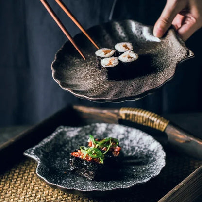 Keramische Schelpvormige Borden Wit Zwart Bruin Servies Coastal Dining