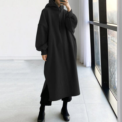 Lange Sweatshirt met Kap en Mouwen Warm en Comfortabel