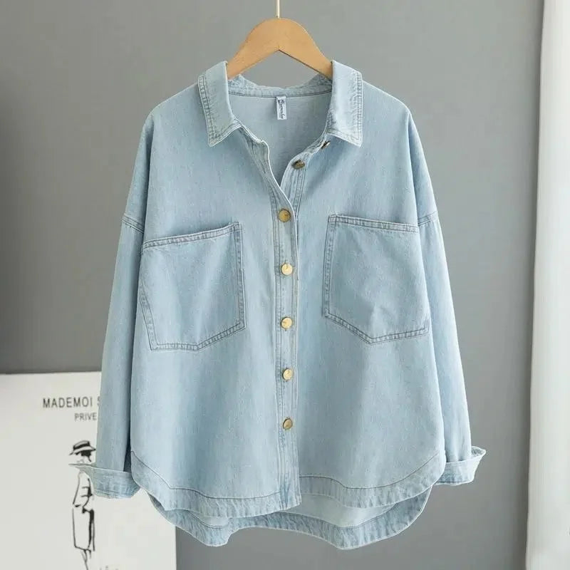Vrouwelijke Blauwe Denim Shirt Casual Model