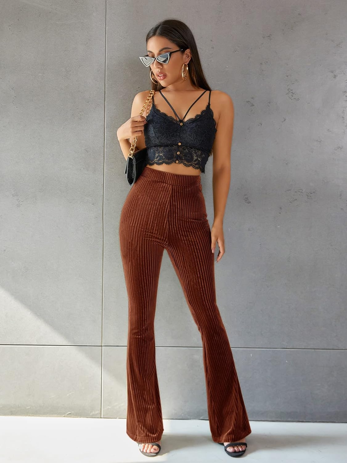 Dames Corduroy Broek Hoge Taille Flared Groen