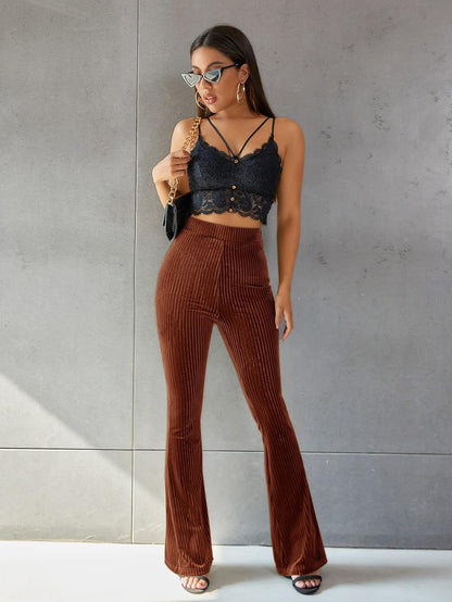 Dames Corduroy Broek Hoge Taille Flared Groen