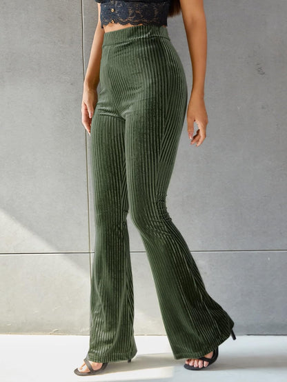 Dames Corduroy Broek Hoge Taille Flared Groen