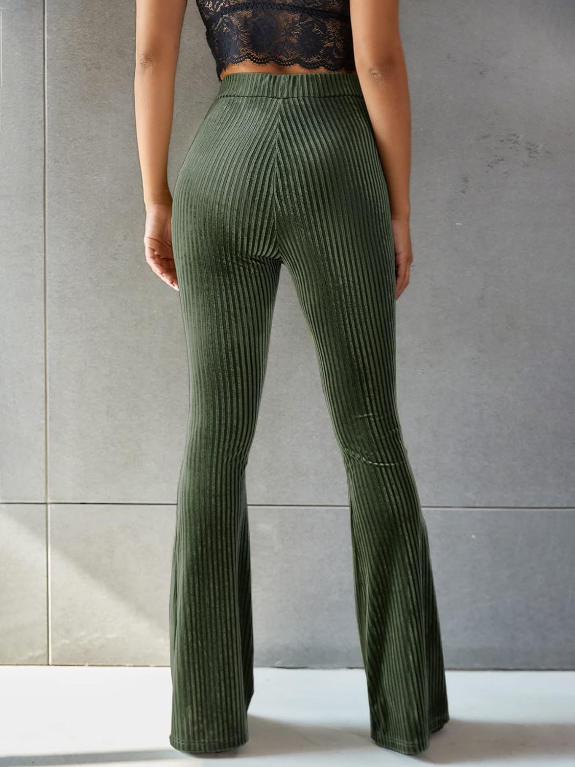 Dames Corduroy Broek Hoge Taille Flared Groen