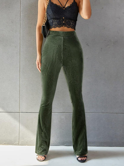 Dames Corduroy Broek Hoge Taille Flared Groen