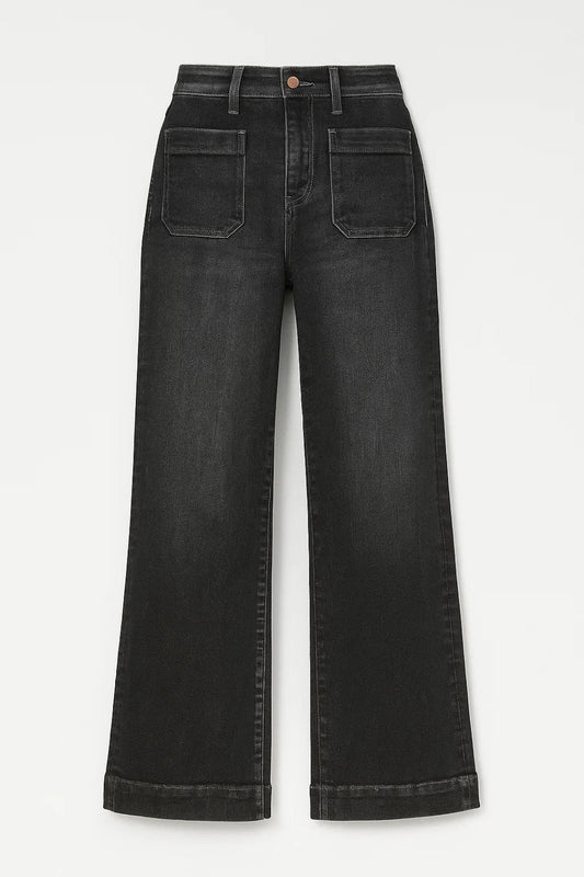 Hoge Waist Jeans Rechte Pijpen met Opgestikte Zakken Comfortabel Casual - StudioMarella