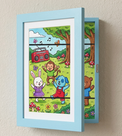 Kinderkunst Wissellijst A4 A3 met Opbergcapaciteit 150 Tekeningen Hout Klap Fotolijst voor Kinderkamer Woonkamer