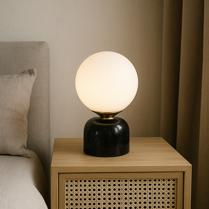 Hindsa Tafellamp Marmer Glas Ø15xH9 Warm Licht 3000K Tafellamp Nachtkastje Woonkamer Design Verlichting Minimalistisch Scandinavisch