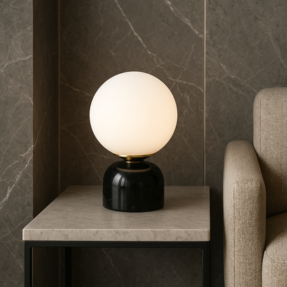 Hindsa Tafellamp Marmer Glas Ø15xH9 Warm Licht 3000K Tafellamp Nachtkastje Woonkamer Design Verlichting Minimalistisch Scandinavisch