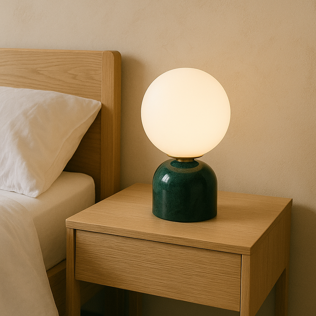 Hindsa Tafellamp Marmer Glas Ø15xH9 Warm Licht 3000K Tafellamp Nachtkastje Woonkamer Design Verlichting Minimalistisch Scandinavisch