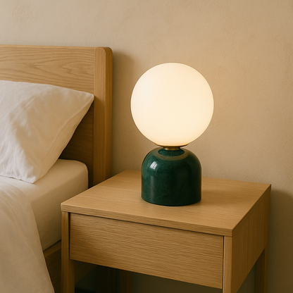 Hindsa Tafellamp Marmer Glas Ø15xH9 Warm Licht 3000K Tafellamp Nachtkastje Woonkamer Design Verlichting Minimalistisch Scandinavisch