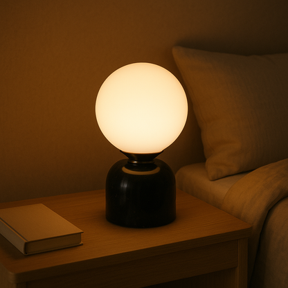 Hindsa Tafellamp Marmer Glas Ø15xH9 Warm Licht 3000K Tafellamp Nachtkastje Woonkamer Design Verlichting Minimalistisch Scandinavisch