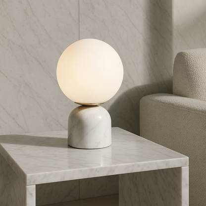 Hindsa Tafellamp Marmer Glas Ø15xH9 Warm Licht 3000K Tafellamp Nachtkastje Woonkamer Design Verlichting Minimalistisch Scandinavisch