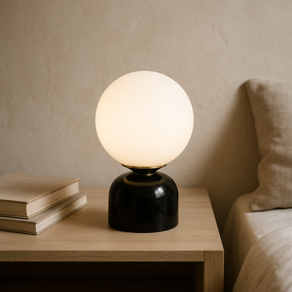 Hindsa Tafellamp Marmer Glas Ø15xH9 Warm Licht 3000K Tafellamp Nachtkastje Woonkamer Design Verlichting Minimalistisch Scandinavisch