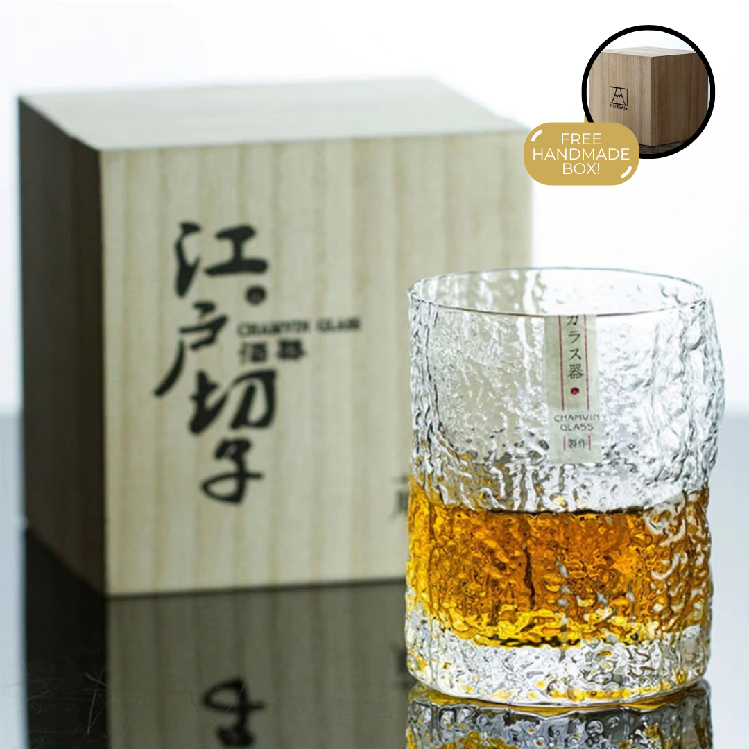 Handgemaakt Japans Whiskyglas met IJsstorm Reliëf 260ml Hittebestendig Glas Traditioneel Vakmanschap Luxe Presentatie in Houten Kist Premium Drinkglas voor Whisky Liefhebbers Authentiek Oosters Design