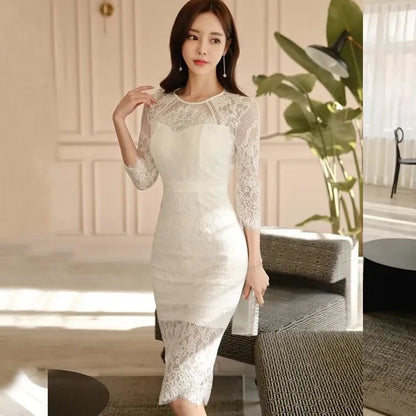 Lace Feestjurk Dames Korte Lente Jurk Elegant Achterloos Dameskleding