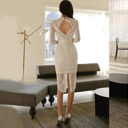 Lace Feestjurk Dames Korte Lente Jurk Elegant Achterloos Dameskleding