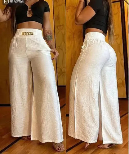 Vrouwelijke Zomerbroek Hoge Taille Wijde Pijpen