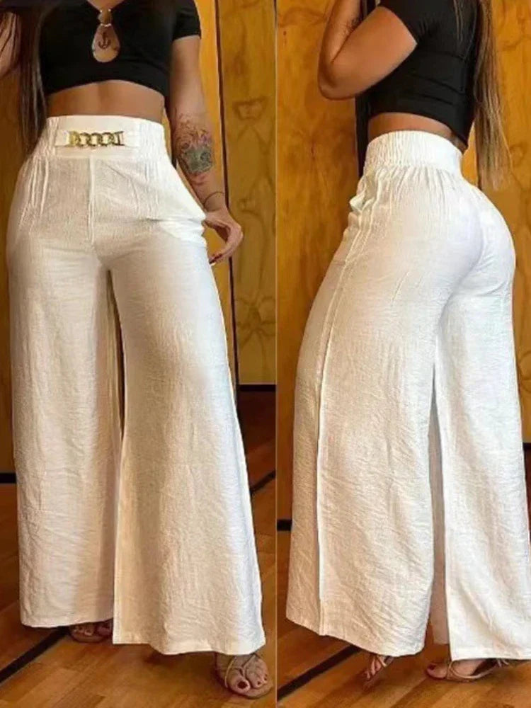 Vrouwelijke Zomerbroek Hoge Taille Wijde Pijpen