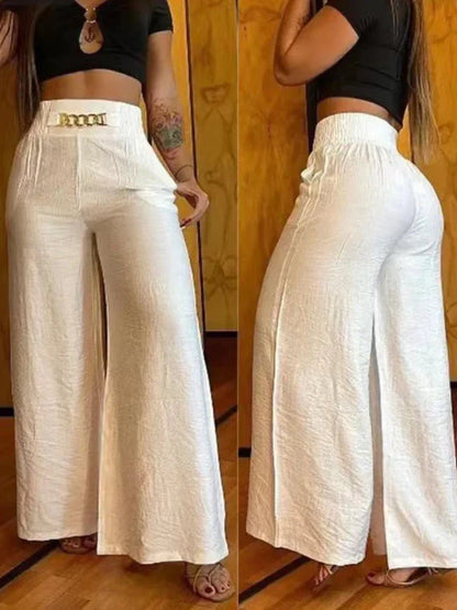 Vrouwelijke Zomerbroek Hoge Taille Wijde Pijpen