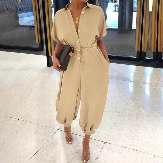 Zomer Jumpsuit Hoge Taille Elegant Lange Mouw